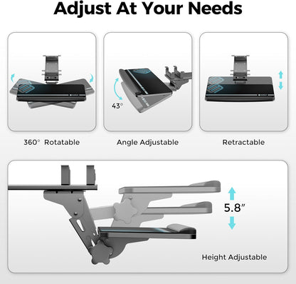 EUREKA ERGONOMIC Height Adjustable Mouse & Keyboard Tray Under Desk, 28x10'' Large Slide Out Swivel Tilt Computer Keyboard Drawer with Pad for Gaming Home Office, Dual Mount