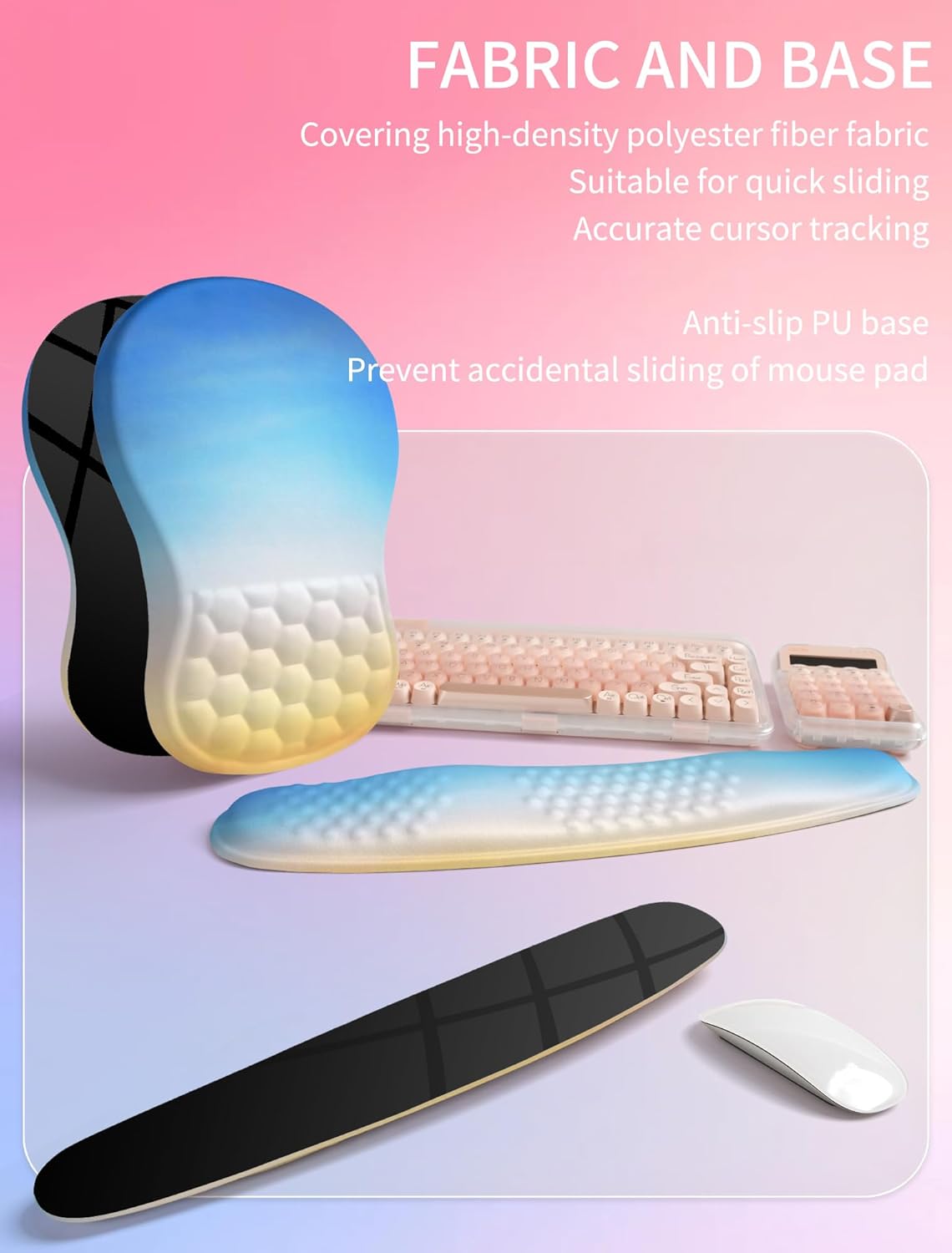 Hokafenle 2in1 Combination, Wave Keyboard Wrist Rest and Ergonomic Curvature Mouse Pad Wrist Support for Relieve Wrist Pain, Filled with Soft Cushion Memory Foam, Black