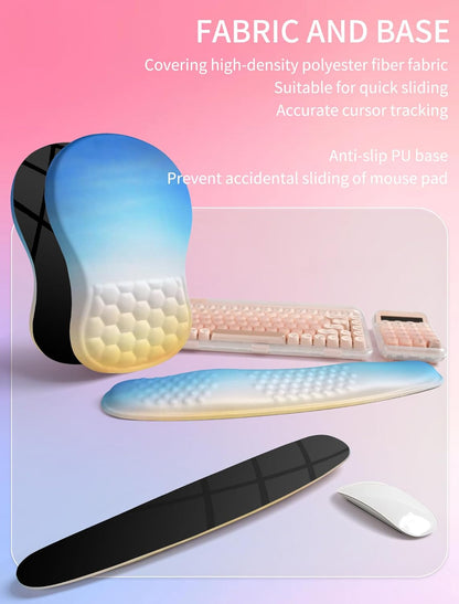 Hokafenle 2in1 Combination, Wave Keyboard Wrist Rest and Ergonomic Curvature Mouse Pad Wrist Support for Relieve Wrist Pain, Filled with Soft Cushion Memory Foam, Black