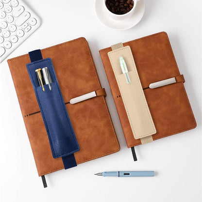 Tokusatsu 2 Pack Adjustable Elastic Pen Holder for Notebook, PU Leather Pencil Pouch with Stretchable Band, Fits Journals, Binders, Planners, Books, Portable Pen Sleeve Pouch, Off-White