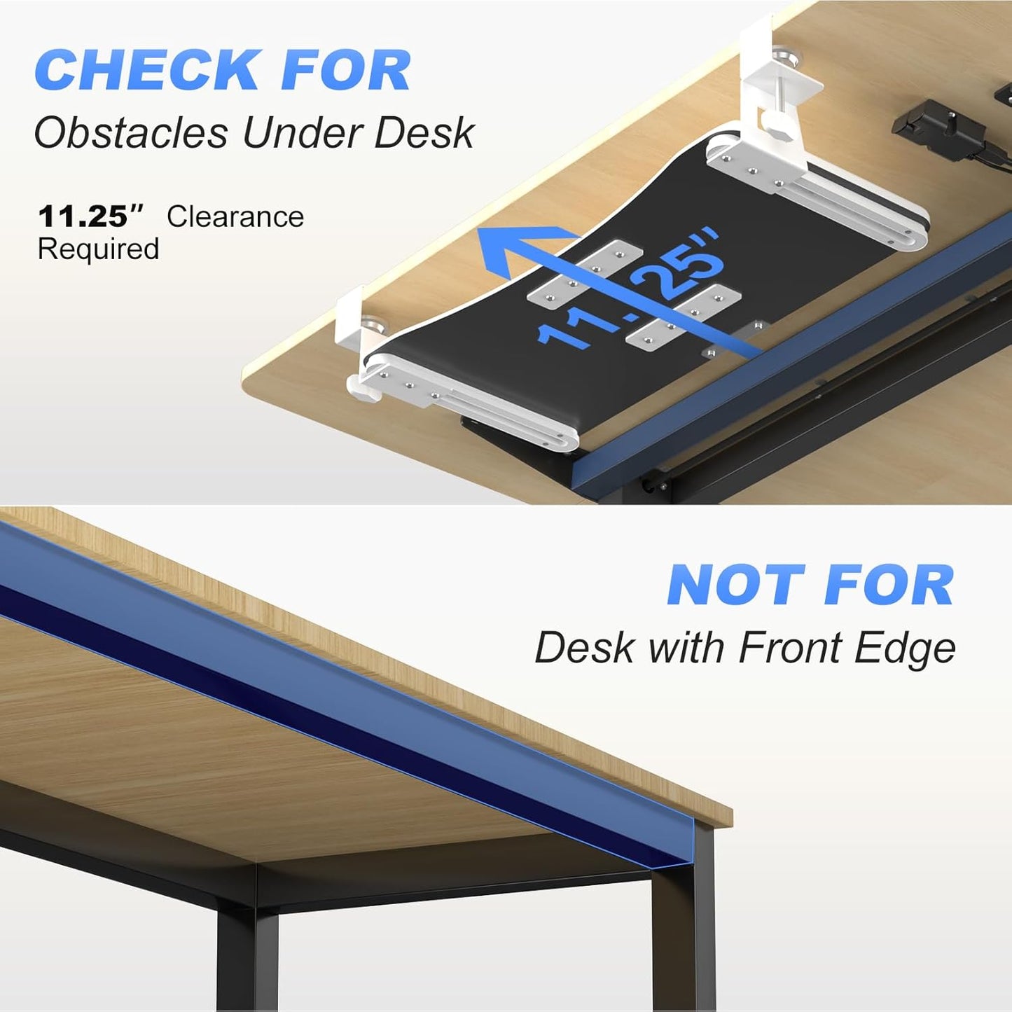 suptek Keyboard Tray Under Desk Pull Out with C Clamp Mount, Computer Keyboard & Mouse Tray, 25.6 (30 Including Clamps) x 11.8 inch Slide-Out Platform Computer Drawer for Typing, Black, DSF1