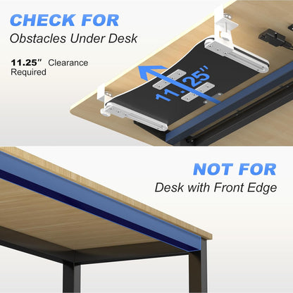 suptek Keyboard Tray Under Desk Pull Out with C Clamp Mount, Computer Keyboard & Mouse Tray, 25.6 (30 Including Clamps) x 11.8 inch Slide-Out Platform Computer Drawer for Typing, Black, DSF1