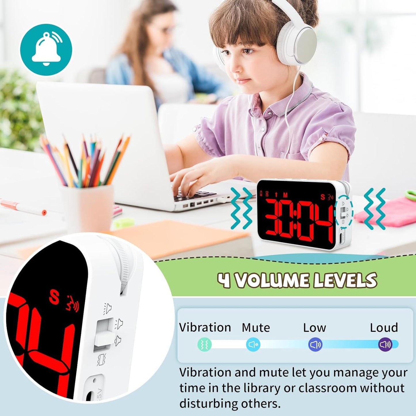 PERSUPER Kitchen Digital Timer, Count Down Up, Rechargeable, Vibration Mode Adjustable Volume and Brightness LED Display, Time Management Cook, Desk, Kids Adults Study Teaching, Kitchen Gadgets RGB