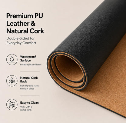 AFIING Large Desk Mat 47" x 17", Dual-Sided Natural Cork & PU Leather Desk Pad, Non-Slip Waterproof Mouse Pad for Office, Home & Gaming, Black