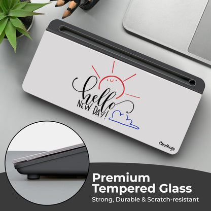 Chalkola Pink Glass Desktop Whiteboard with Storage - Dry Erase Board, Work Desk Organizers, Computer Keyboard Stand, Home Office Desk Accessories, Workspace Desktop Buddy