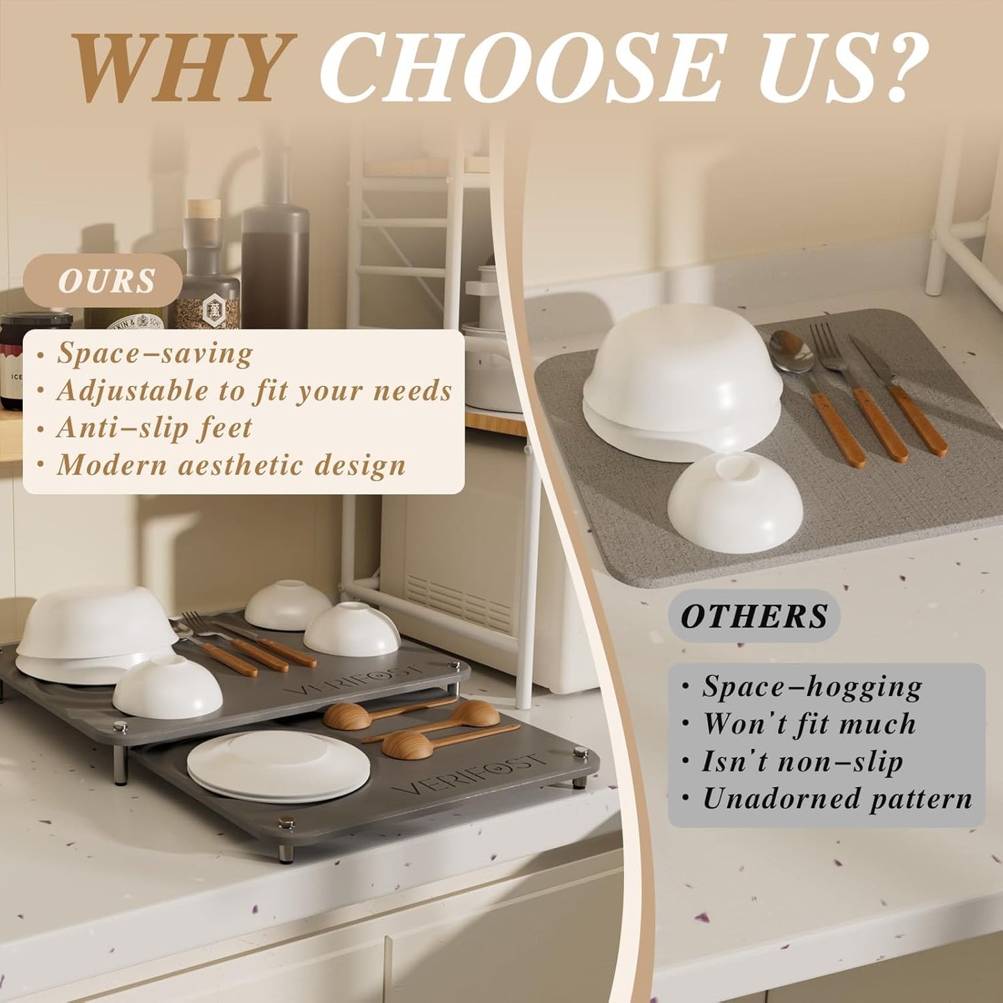 Pearl White 2Pcs Large Stone Dish Drying Mat with Acacia Wood Holder Stand for 1 Inch Cutting Board and Stone Drying Mat for Kitchen Counter Quick Dry Diatomaceous Earth Mat for Kitchen Counter