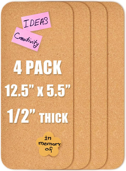 1 PC 12.5"*5.5" Self-Adhesive Cork Board, 1/2"(12mm) Thick Cork Boards for Walls, 1 Pack 12.5"*5.5" Bulletin Board, Cork Board Tiles for Office, Home, School (1PC)