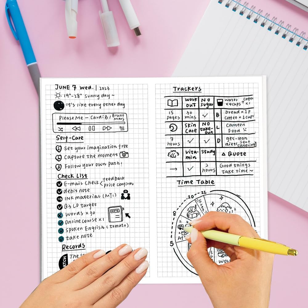 qianshan Travelers Notebook Inserts with PVC Sleeve,Undated Weekly Planner,Weekly To Do List Notepad,TN Journal,30 Sheets,8.5" x 4.7",Pocket Travelers Notebook for Journals,Diaries,Planners,Pink Cat