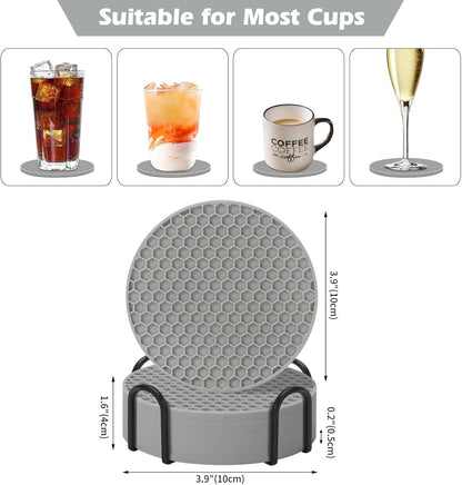TWTLi Silicone Coasters Set of 8 with Holder,Coasters for Drinks,Beer,Coffee Coasters,Suitable for Kinds Cups,Hot or Cold,Anti-SLI,Non-Stick,Anti-Overflow Tabletop Protection and Decor (8 Pcs, Black)