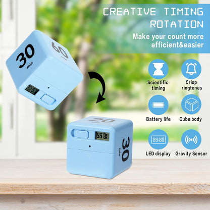 Weewooday Cube Timer, Gravity Sensor Flip Timer for ADHD Productivity, Classroom Kitchen Study Workout Cooking Desk Timers for Time Management, 15 20 30 60 Minutes Countdown Tool(Pink)