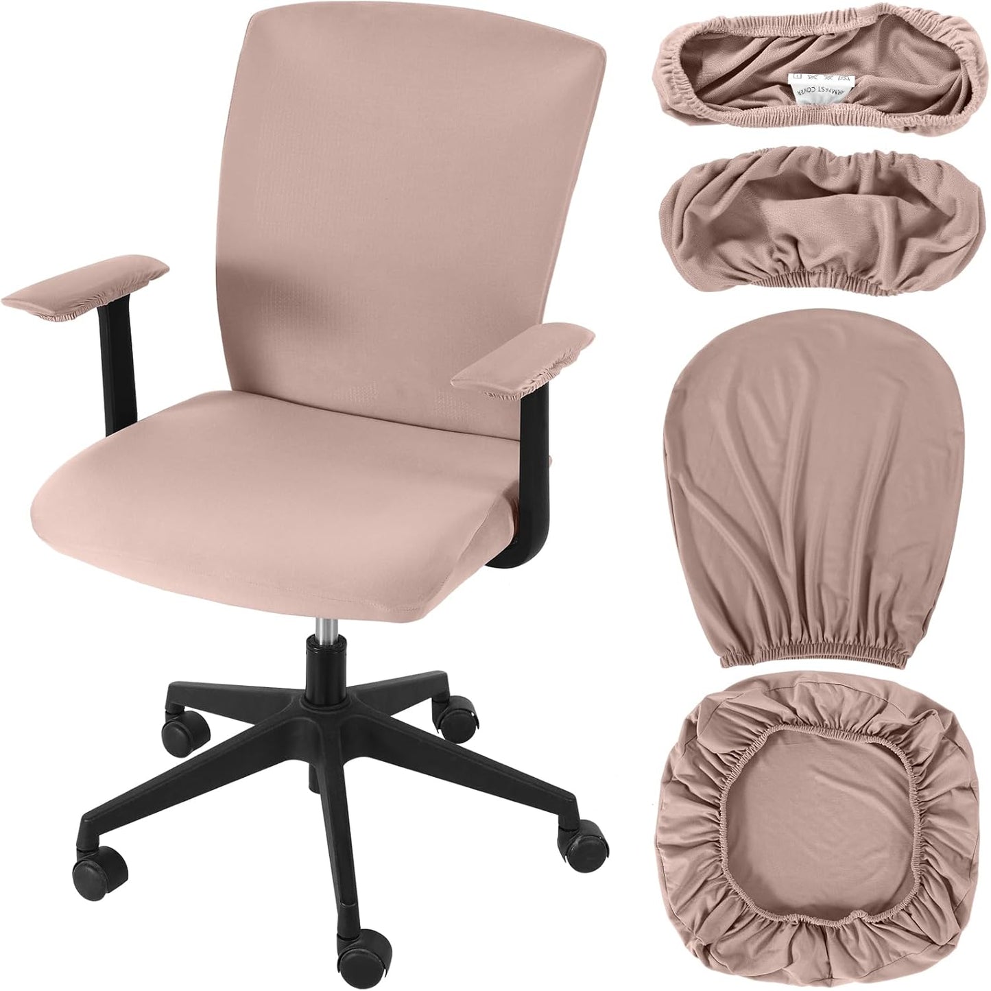 Tallew 4 Pcs Office Chair Covers Set Computer Universal Protective Stretchable Chair Seat Covers Desk Armrest Cover Pads Office Cushion Backrest for Rotating(Regular,Black)