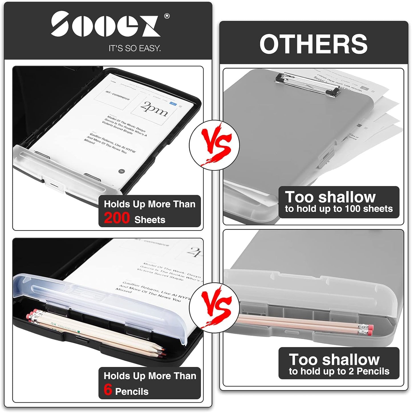Sooez Clipboard with Storage, Clip Board 8.5 x 11 with Pen Holder, Plastic Organization Case Box for Letter Legal A4 Size Paper, Low Profile Clip, Nurses Teachers Must Haves, School & Office Supplies