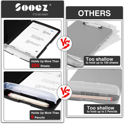 Sooez Clipboard with Storage, Clip Board 8.5 x 11 with Pen Holder, Plastic Organization Case Box for Letter Legal A4 Size Paper, Low Profile Clip, Nurses Teachers Must Haves, School & Office Supplies