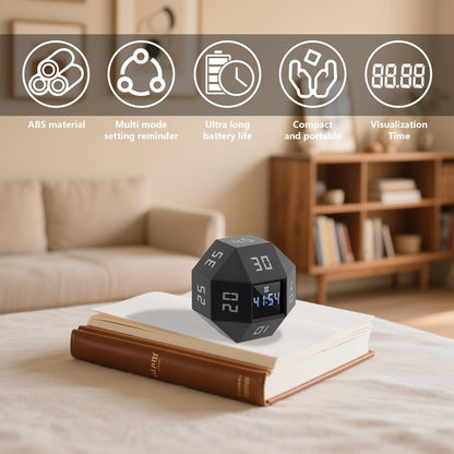 Mini 12 Sided Cube Timer, 11 Preset Times Pomodoro Timer for Enhanced Productivity. Ideal for ADHD Management, Workout, Study & Kitchen Cooking. Easy to Use（White）