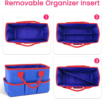 Desktop Tote and Stock Organizer, Teacher Helper Tote Bag Organization for Arts, Books, Stationery, Office Desk Organizer, Make-up Storage Tote with Handles for Travel, Black-Gray