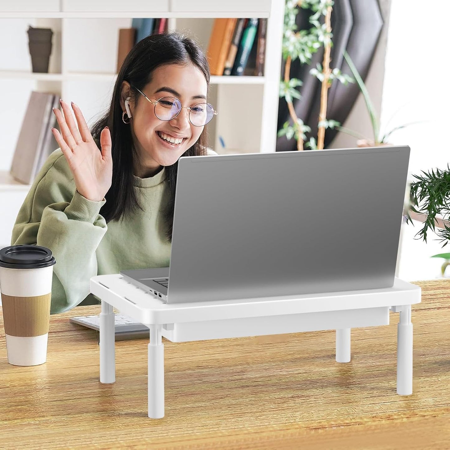 WALI Computer Monitor Stand for Desk, Adjustable Laptop Riser, Desk Monitor Stand Underneath Storage for Office, Home, School Supplies (STT003), 1 Pack, Black