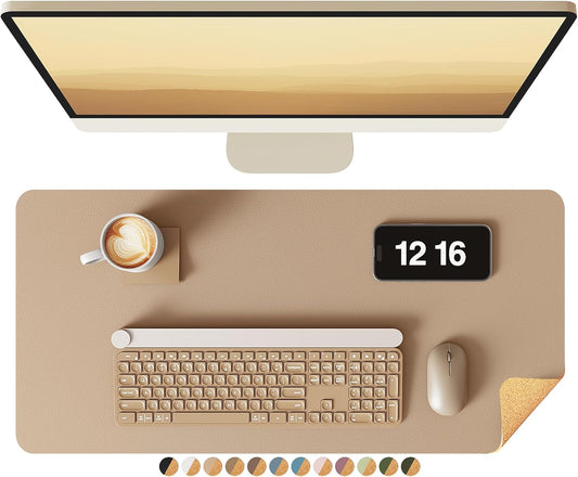 YSAGi Double-Sided Desk Pad, 31.5"x15.7"Leather Desk Mat, Eco Cork Desk Pad Protector,Large Mouse Pad,Waterproof Desk Blotter for Office/Home(Coffee)