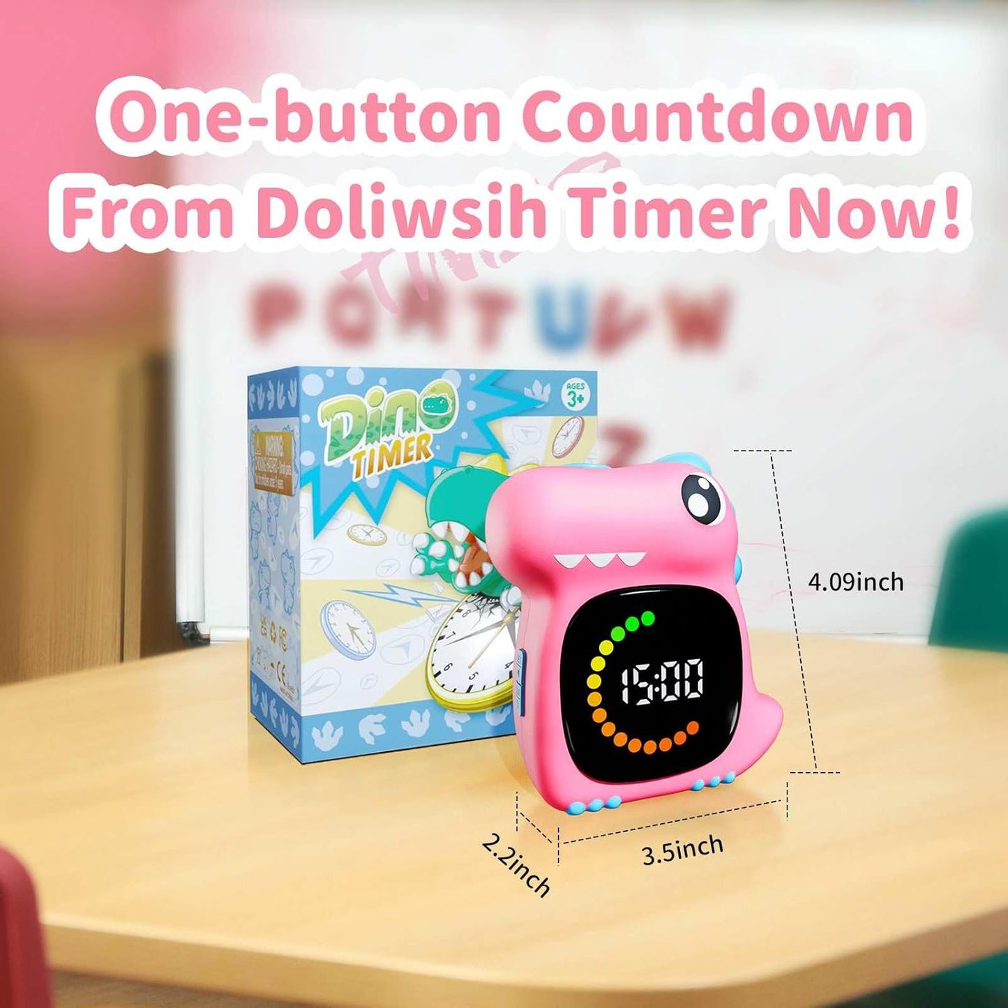 Visual Timer for Kids Light Blue Dinasuor Kids Timer Visual Led Rechargeable Toddler Timer Visual Countdown for Classroom Home Studing Playing