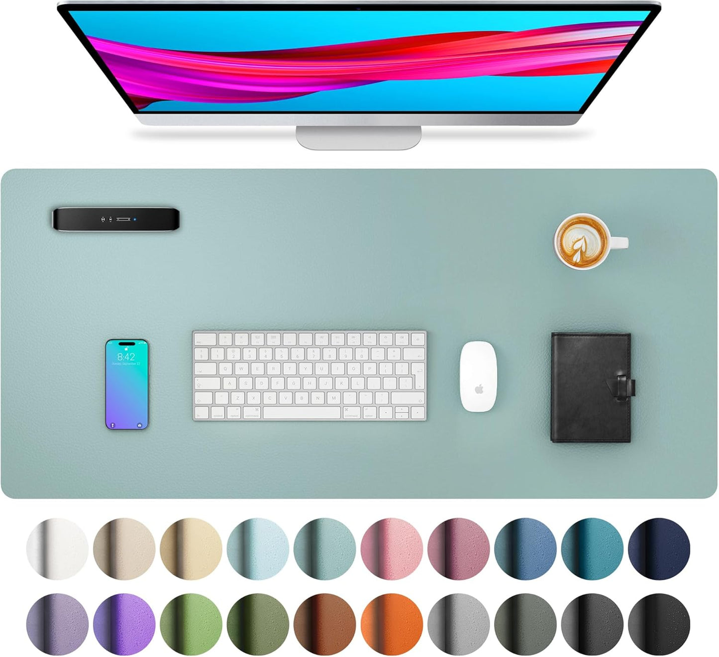 Aothia Non-Slip PU Leather Waterproof Laptop Desk Pad Protector, Blotter Mat, Writing and Mouse Pad for Office & Home, Beige, 23.6" x 13.7" - Colors A