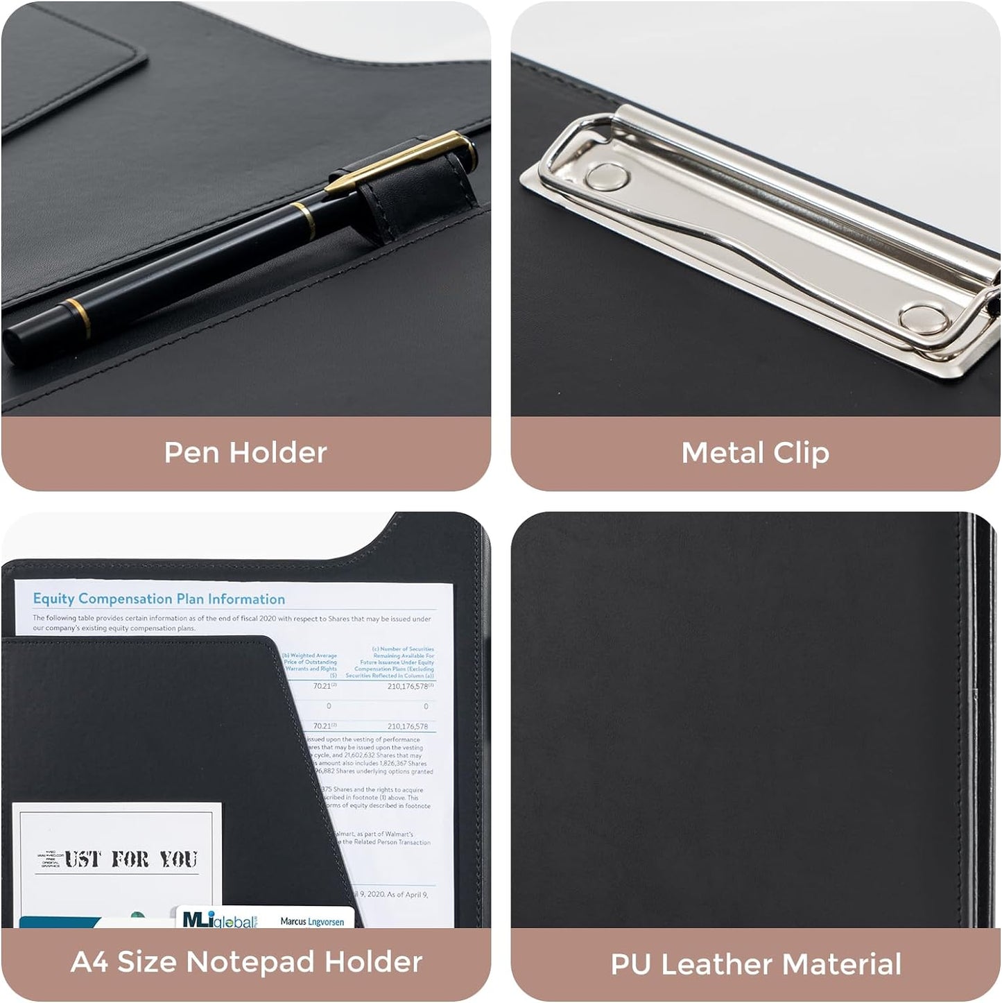 ProCase Clipboard Folder Portfolio, A4 Leather Padfolio Clipboard, Professional Business Portfolio Folder for Interview Resume Office Conference -Black