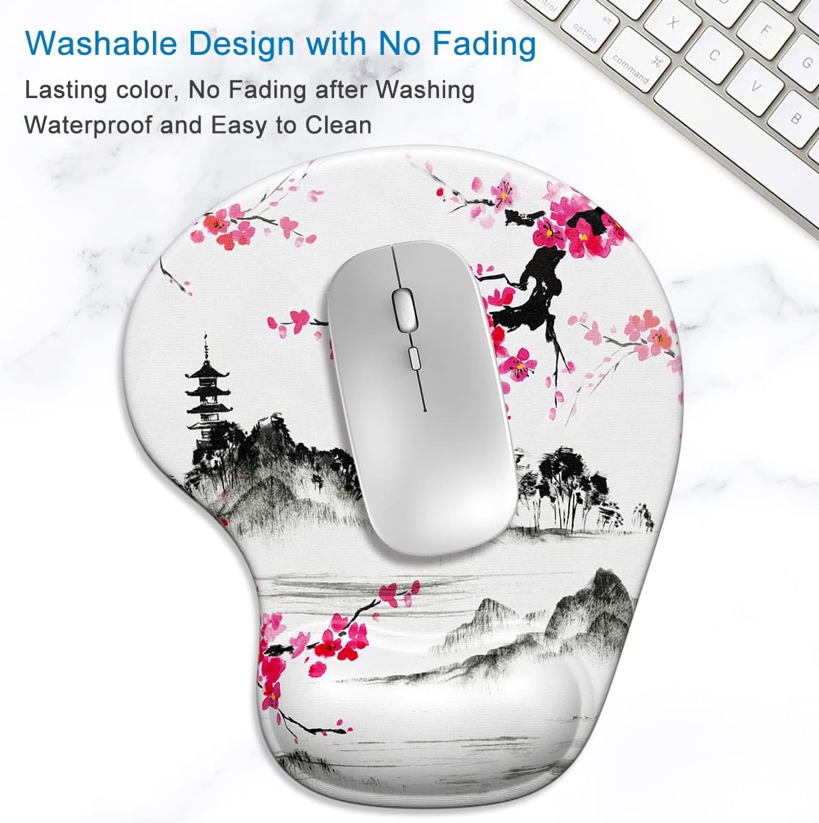 ITNRSIIET Ergonomic Mouse Pad with Gel Wrist Support Wrist Rest Smooth Surface Non-Slip PU Base Comfortable Office Supplies Pain Relief, 9.5 x 8 inches, Beach