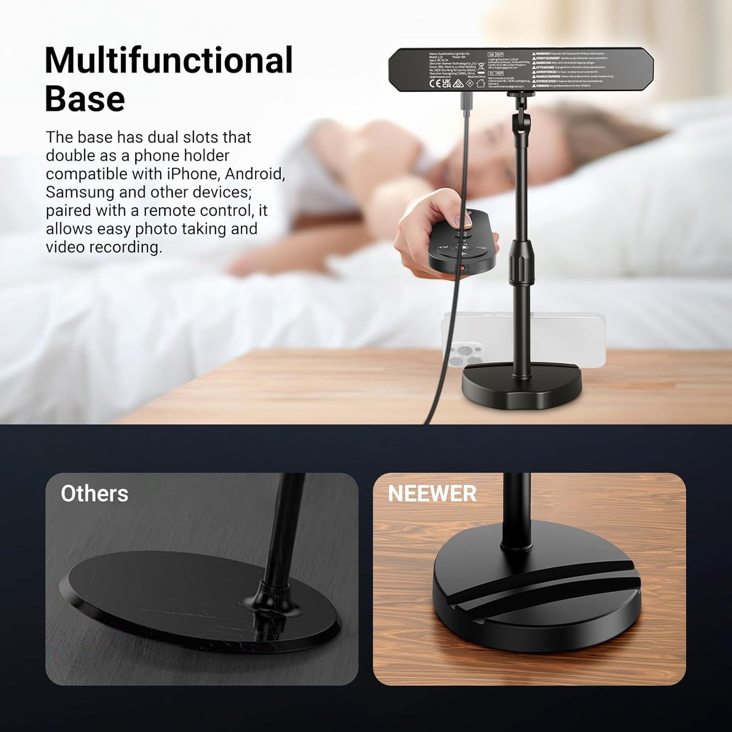 NEEWER Basics 12W Dual Monitor Light Bar with Stands, LED Lamp for Home Office Video Conference Lighting Desk Computer Laptop Webcam Zoom Streaming, Bi Color, Remote/Touch Control Dimmable, L10