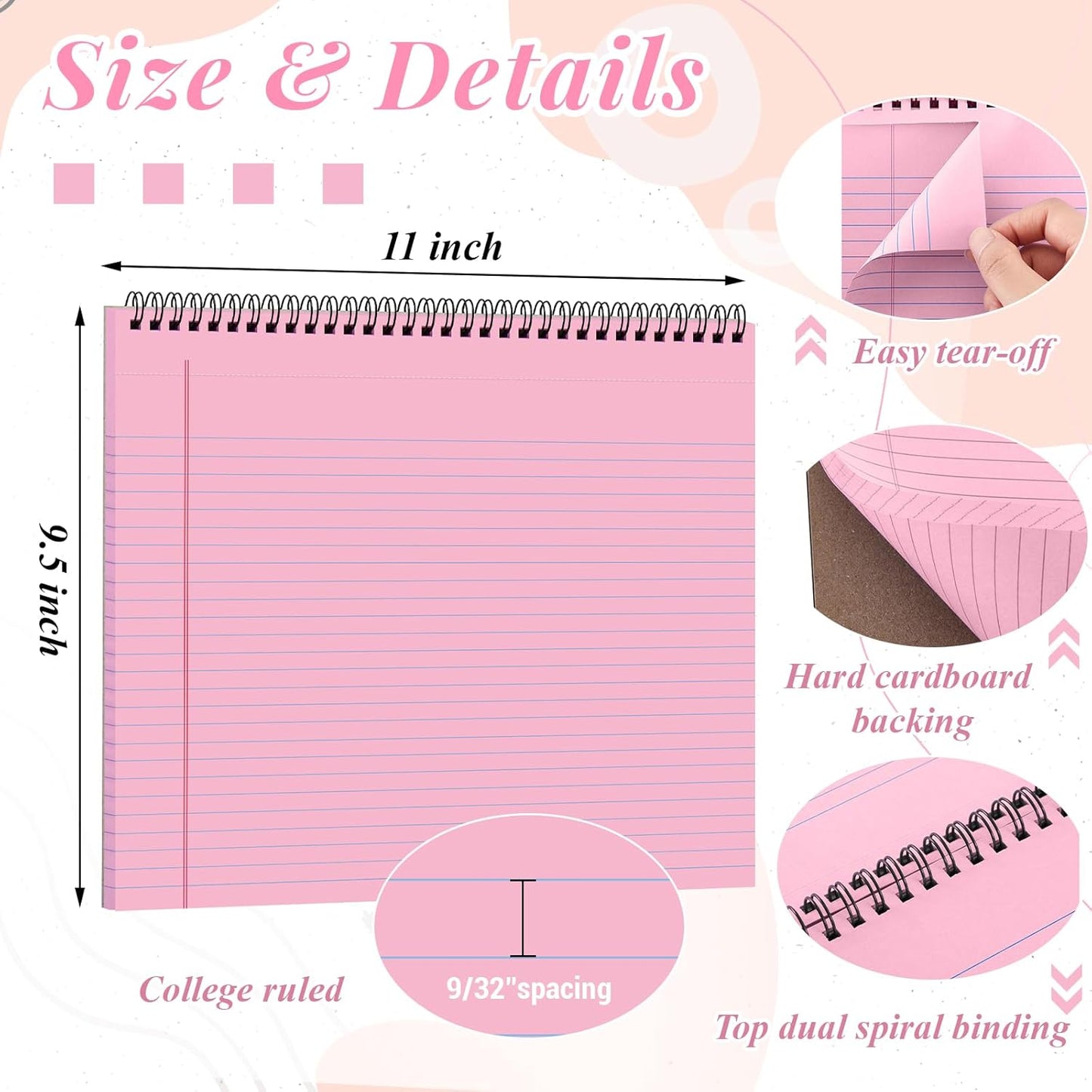 MotiMind 4 Pack Landscape Notebook Top Spiral Bound 11 x 9.5 Inch College Ruled Legal Pads Horizontal Notepad with Hole Punched Pages for Office School Meeting Project Notes Daily Use, White