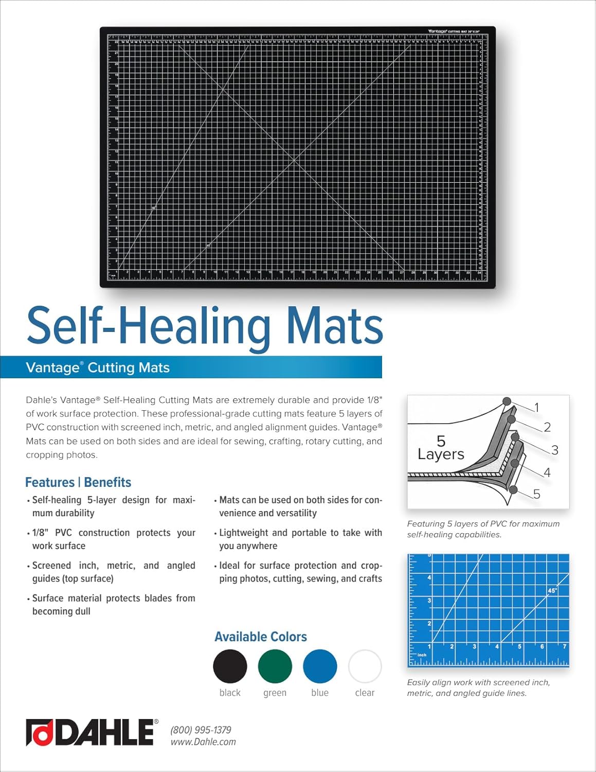 Dahle Vantage 10670 Premium Self-Healing Cutting Mat, 9"x12", 1/2" Grid, 5 Layers for Max Healing, Perfect for Crafts & Sewing, Black