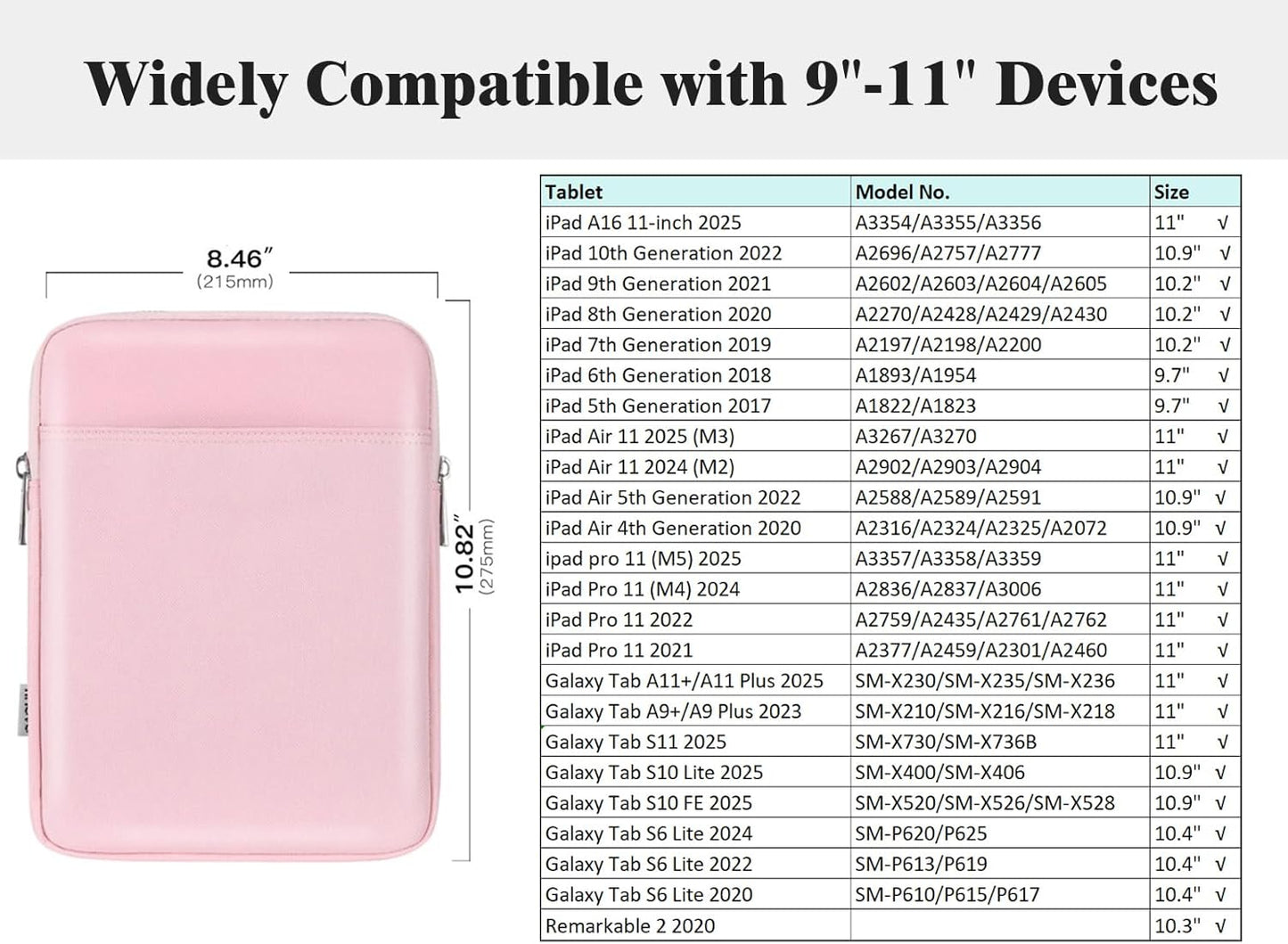 TiMOVO 9-11" Tablet Sleeve Bag for iPad 11-inch A16 2025, iPad 10.9"/10.2"| Air 11 Inch/5th/4th Gen. 10.9", Galaxy Tab A9+/A11Plus 11", Protective Bag Fit Smart Keyboard, Dusty Blue