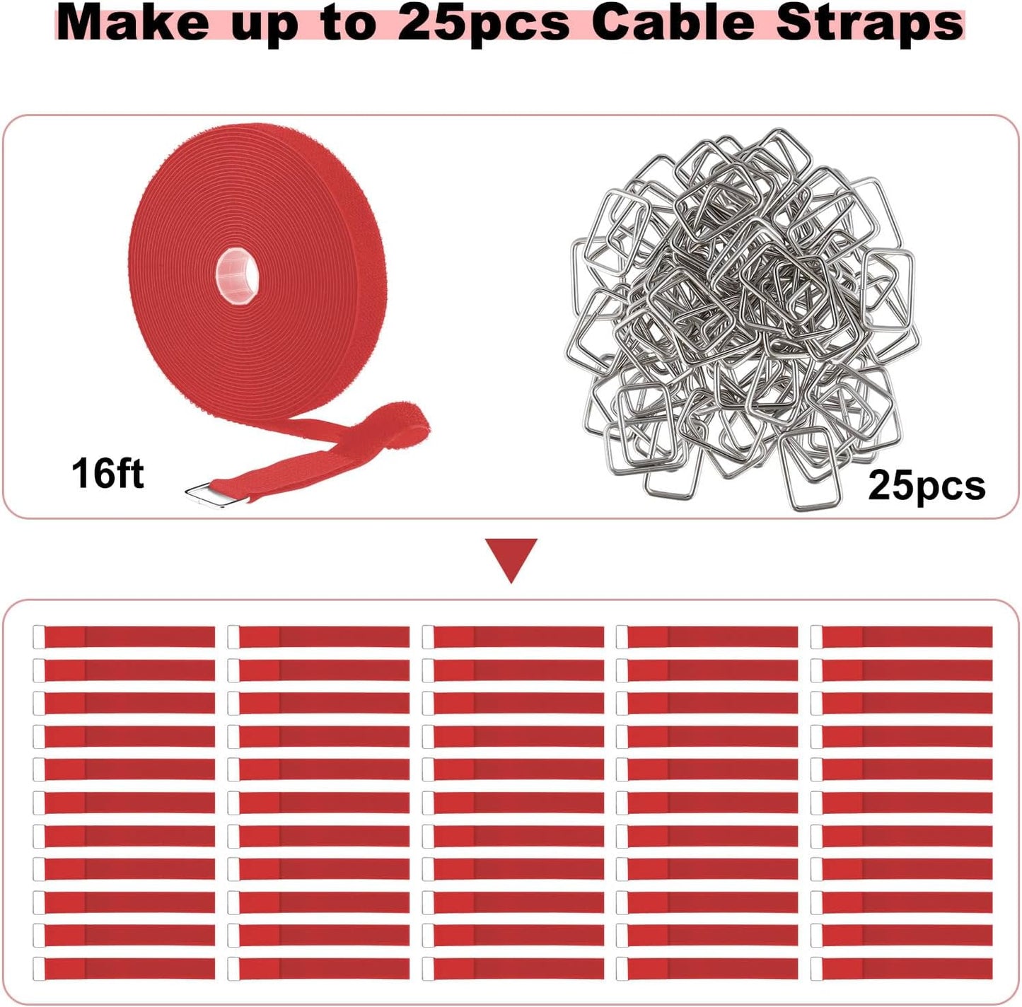 YMCRLUX 1"x32ft Hook and Loop Straps with 50 Metal Buckles, Adjustable Fastening Cable Straps, Cut-to-Length Cinch Strap, Reusable Nylon Securing Cord Ties for Organizer or Storage, 1 inch Wide, Black