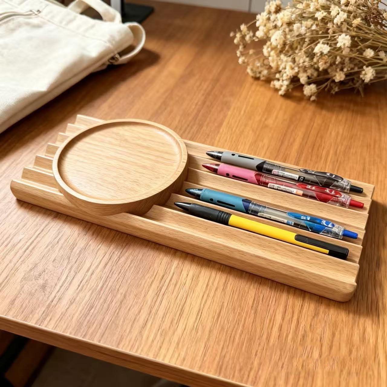 Pen Holder Wave Pen Tray Wooden Desk Organizer,Pencil Holder,Fountain Tray,Pencil Organizer for Desk (Walnut)