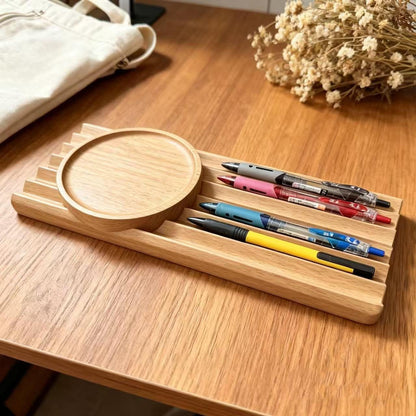 Pen Holder Wave Pen Tray Wooden Desk Organizer,Pencil Holder,Fountain Tray,Pencil Organizer for Desk (Walnut)