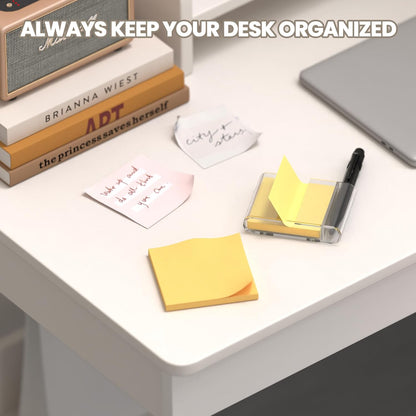 Sticky Note Dispenser, Magnetic Sticky Note Holder for Post It Notes, 3 x 3 Inch Sticky Note Pen Organizer for Office Home Classroom, Black