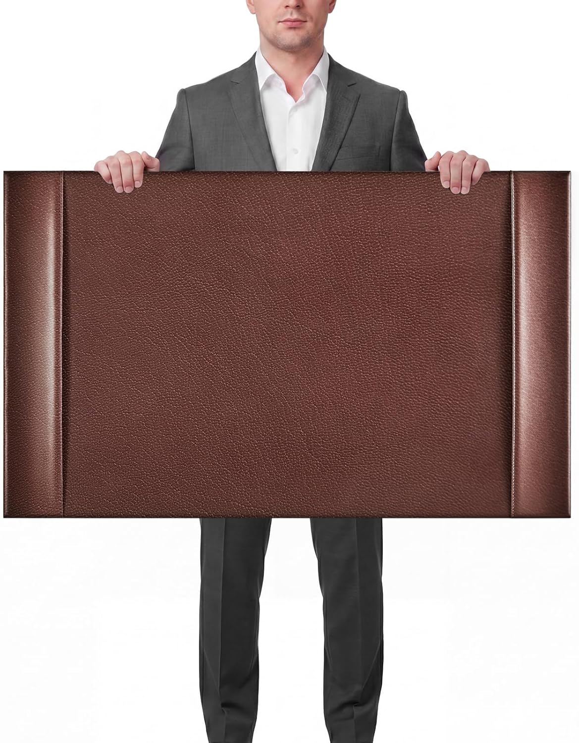 30 x 18 Inch Leather Desk Pad Protector with Side Rails, Executive Office Desk Mat for Home Workspace, Writing Surface, Mouse & Keyboard Pad, Elegant Gift for Men Dad Husband (Brown)