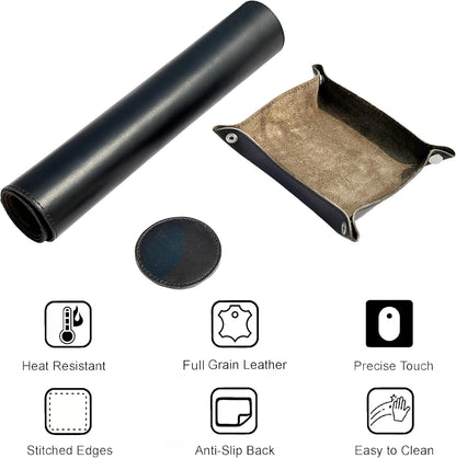 Leather Desk Mat Desk Pad - Full Grain (32x16) Leather Desk Cover Blotter & Protector - Large Computer Keyboard Gaming Table Mat - Desktop Accessories Mouse Pad for Laptop, Office & Home