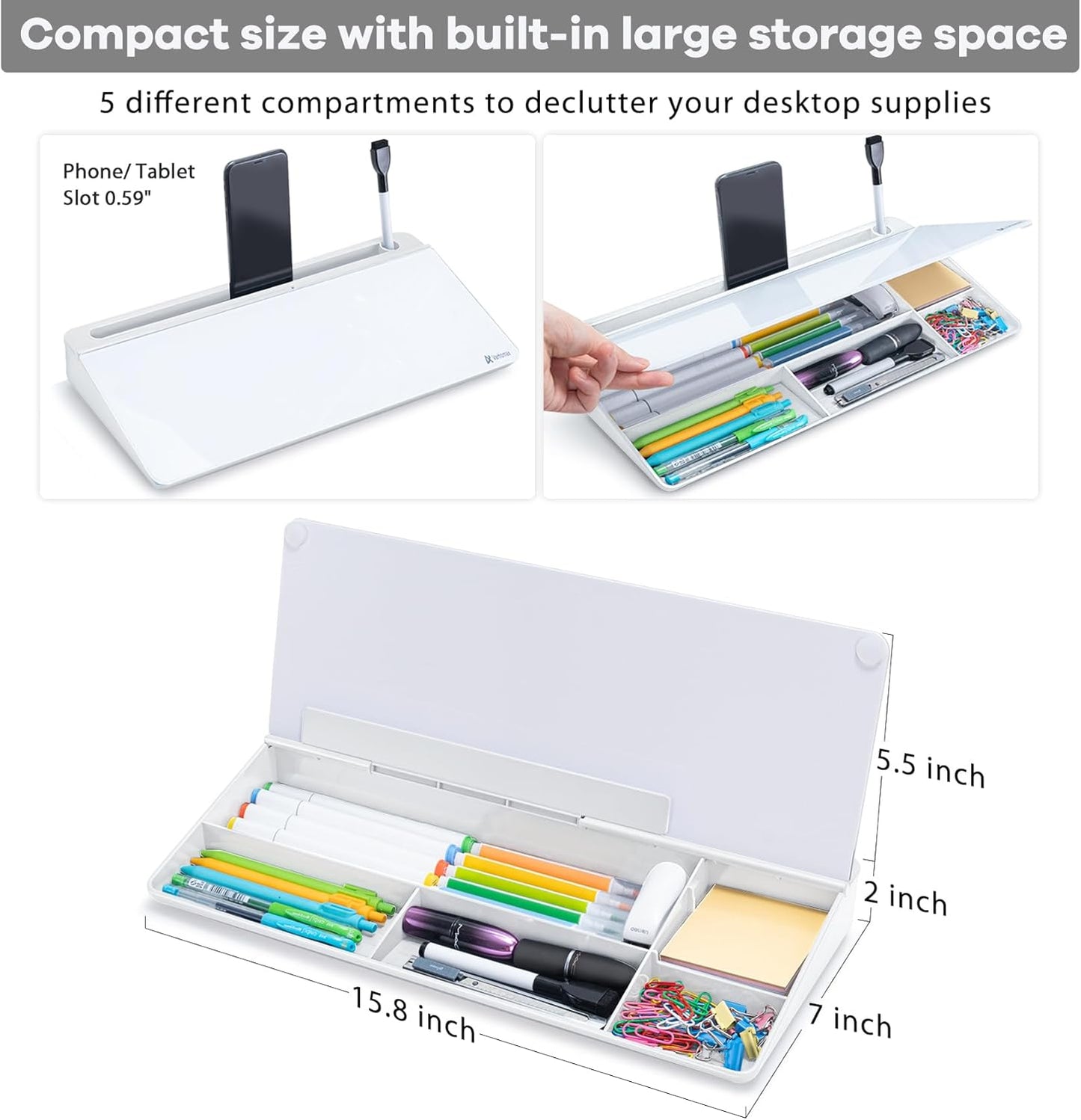 Varhomax Glass Weekly Planner Desk White Board, Desktop Calendar Whiteboard with Storage, to Do List Memo Caddy for Home Office and School Supplies, Black