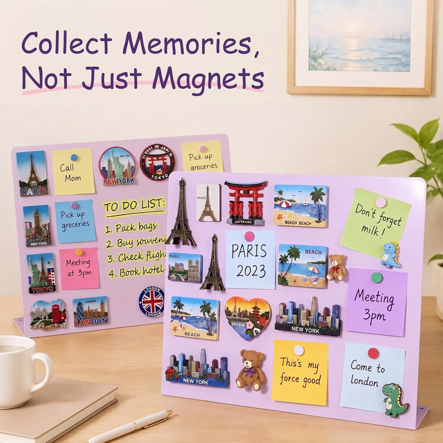 Geyoga 2 Pack Magnetic Bulletin Board with Stand, 16 x 12 Inch Black Magnet Display Board for Memo, Menu, Notes, Photos, for Kitchen Countertop, Office Desk, School