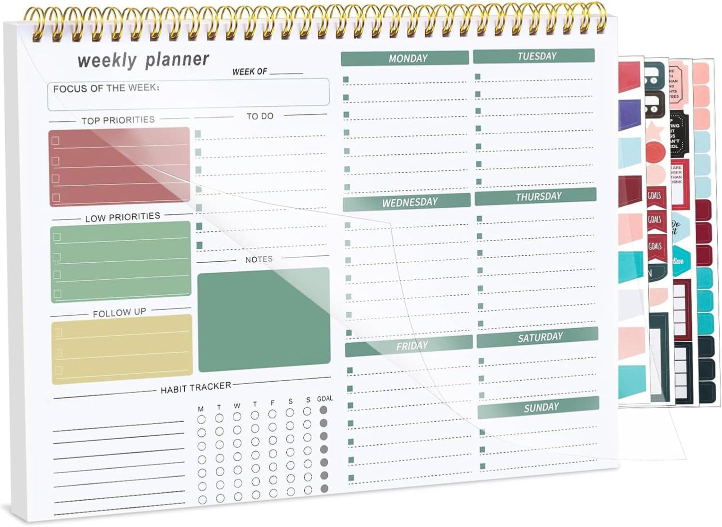 Weekly To Do List Notepad, 8.5''x11'' Weekly Desk Planner with 52 Tear Off Sheets Undated Weekly Planner Habit Tracker & Productivity Organizer for Home and Work, Pink