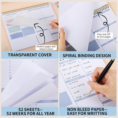 Weekly To Do List Notepad, 8.5''x11'' Weekly Desk Planner with 52 Tear Off Sheets Undated Weekly Planner Habit Tracker & Productivity Organizer for Home and Work, Pink