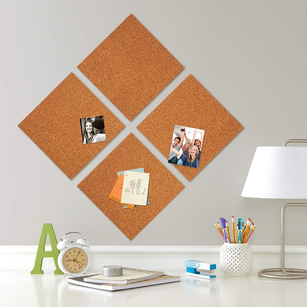 Quartet Cork Tiles, Bulletin Board Cork Panels 12" x 12" x 3/16", Natural, 4 Pack (102)