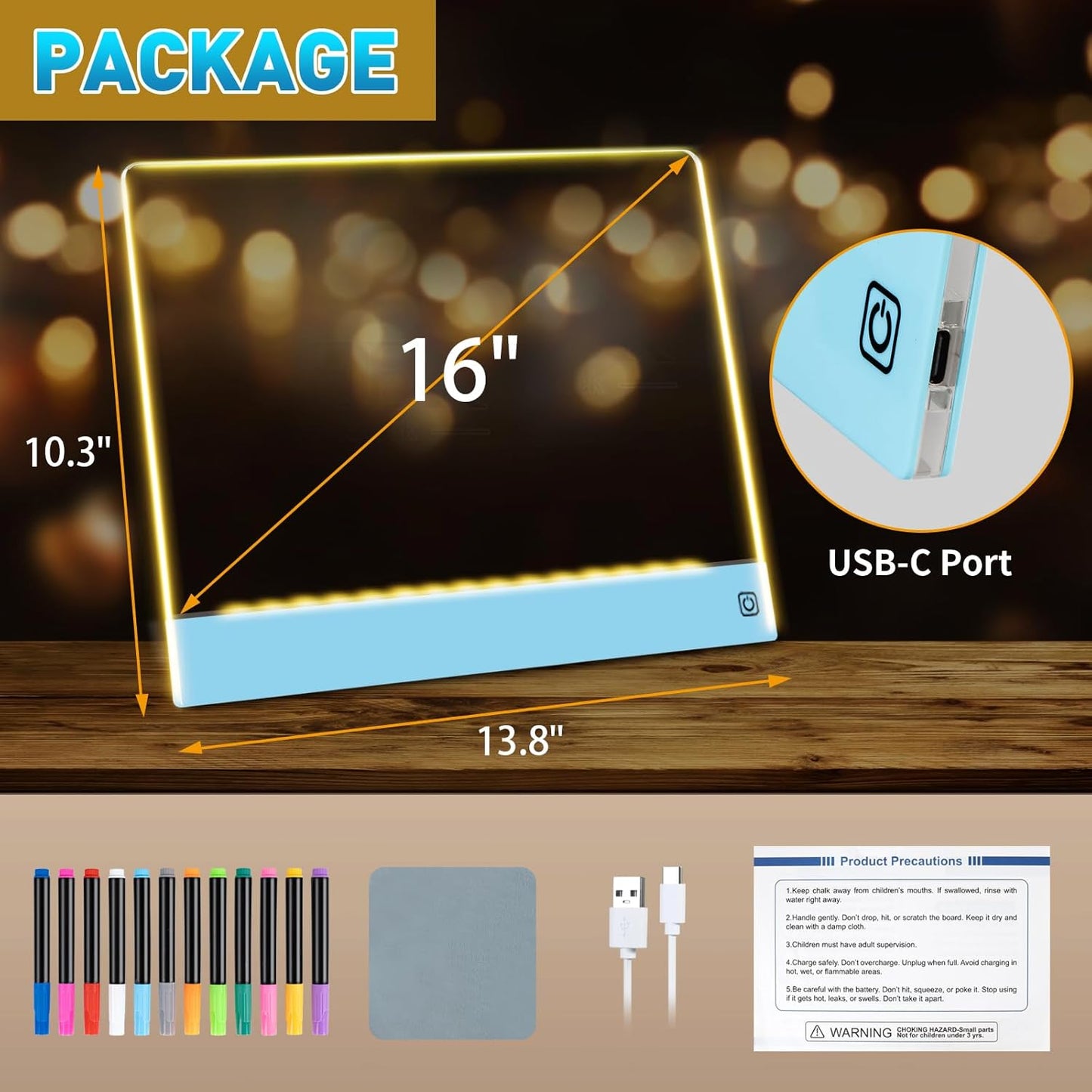 Rechargeable LED Drawing Board for Kids with Tracing Pages, Lumi Board Magnetic Light Up Acrylic Dry Erase Board, LED Note Board with 4 Magnets, Birthday Gifts Toy for Kids/Girls