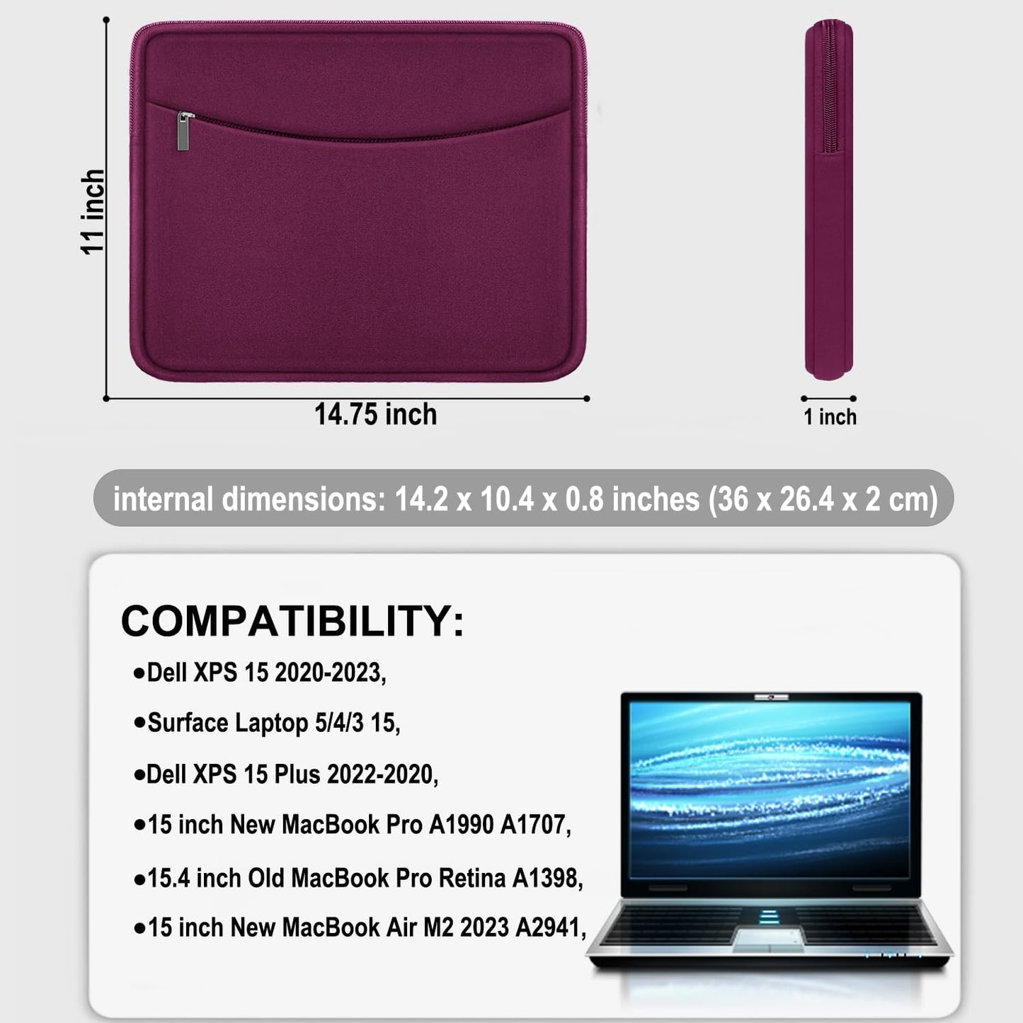 Laptop Sleeve Case 14 inch, Shockproof Protective Laptop Cover Briefcase Carrying Computer Bag with Accessory Pocket Portable Computer Sleeve for 14" MacBook, HP, Dell, Lenovo, Acer, Black