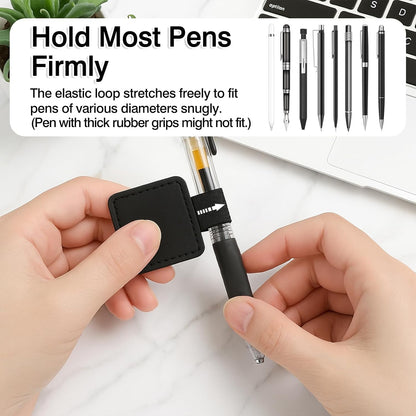4-Pack Black Elastic Pen Loop Holders – Adhesive PU Leather Sleeves
