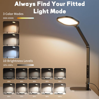 LitONES LED Desk Lamp for Home Office, 15W Desk Light with CRI >95, Memory & Timer Function, 1200LM Dimmable Computer Light for Video Calls, Conference, Reading, Study (White)