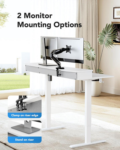 HUANUO 48″ x 24″ Electric Standing Desk with 2 Drawers, C-Clamp Mount Compatible, Height Adjustable Computer Desk, Home Office Stand Up Desk with 4 Preset Heights & 2 Hooks, Black