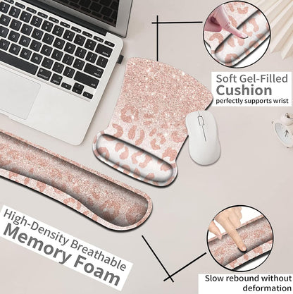 Mouse Pad with Wrist Support, Ergonomic Gel Mouse Pad Beautiful Flowers,Non-Slip Durable, Memory Foam Keyboard Wrist Rest, Suitable for Office Typing Games, Pink Hyacinths on Wood Panel