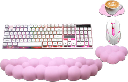 Cloud Wrist Rest Keyboard, PU Leather Memory Foam Wrist Rest for Computer Keyboard, Ergonomic Keyboard Wrist Rest and Cute Mouse Wrist Rest for Gaming,Office,Computer,Typing Pain Relief,Pastel Green