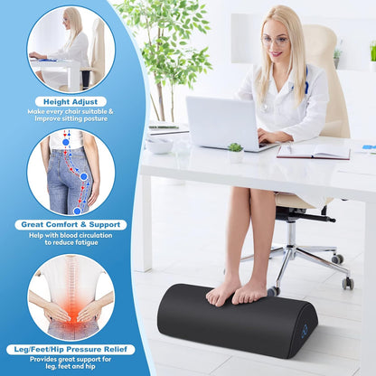 StepLively Foot Rest Ergonomic Pillow for Under Desk at Work, Anti-Fatigue Footrest Support Pillow for Fatigue & Pain Relief, Comfortable for Office Chair, Car Seat & Gaming Chair - Black