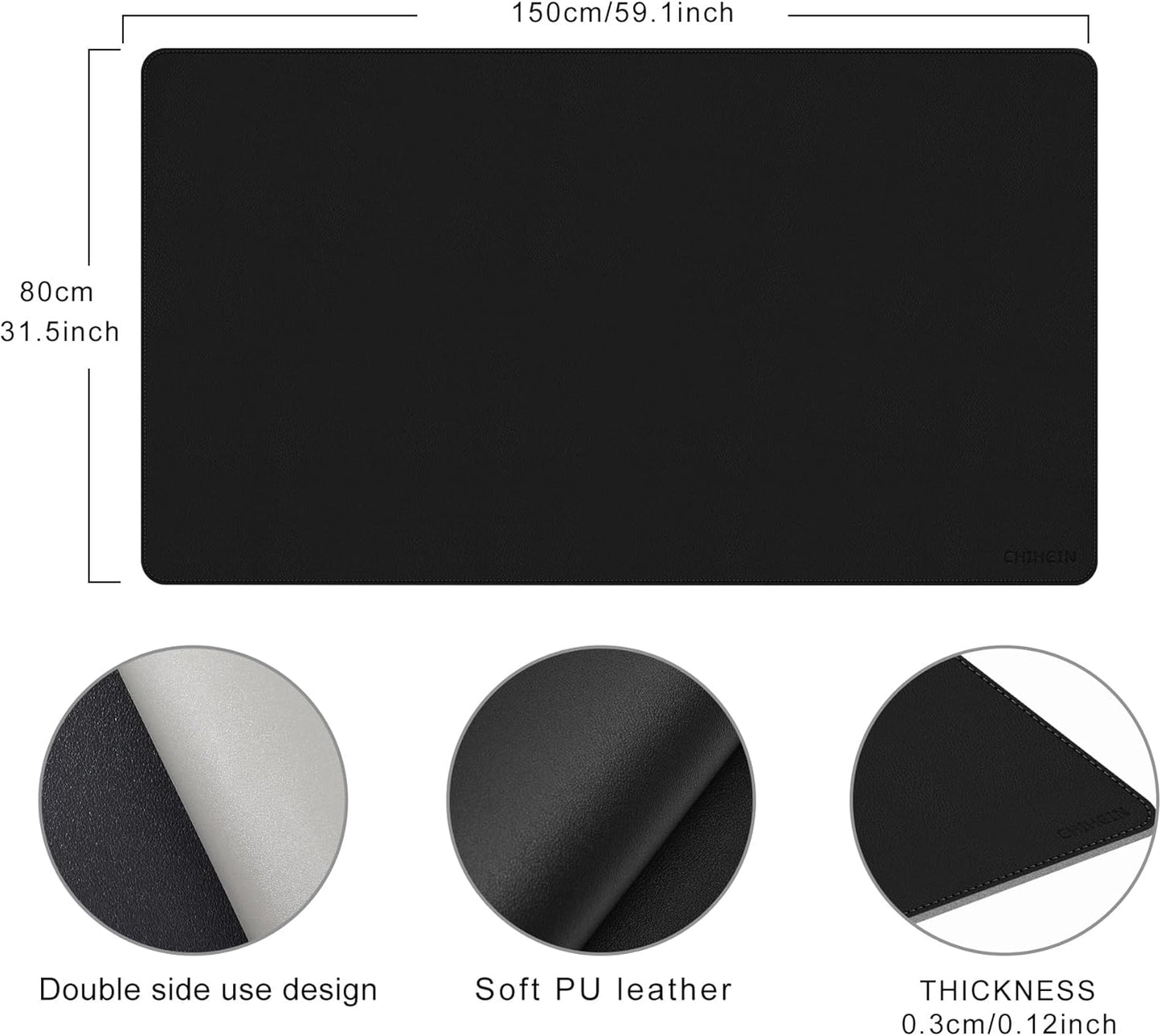 Chihein 2XL 35" x 16" Cork & PU Leather Desk Mat, Dual Sided Desk Pad Protector, Waterproof Writing Blotter for Gaming, Office, Home (Black)