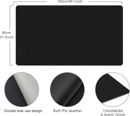Chihein 2XL 35" x 16" Cork & PU Leather Desk Mat, Dual Sided Desk Pad Protector, Waterproof Writing Blotter for Gaming, Office, Home (Black)